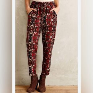Anthropologie Cartonnier Boho Pants Pull On Ikat Print Red Multi Size XS
